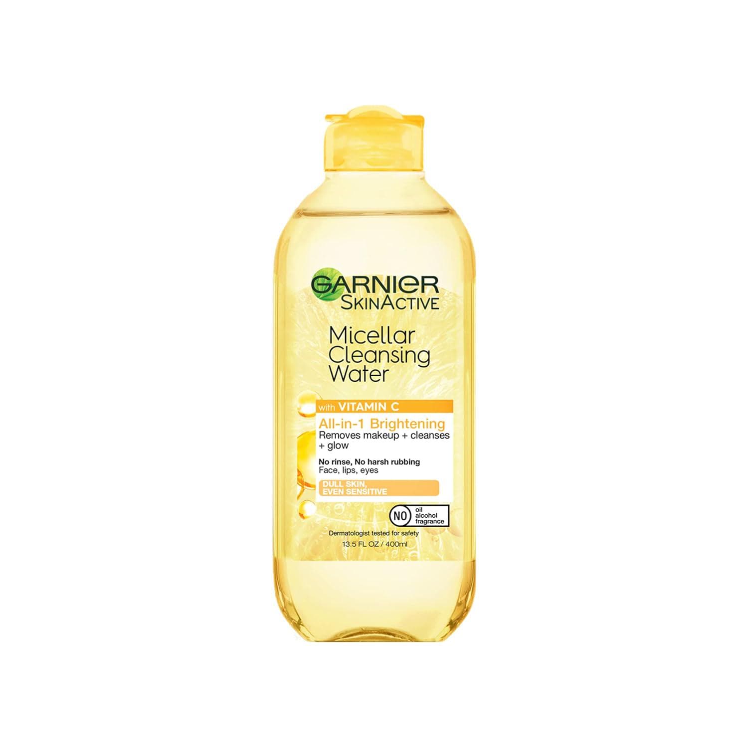 Garnier Micellar Water with Vitamin C, Facial Cleanser and Makeup Remover, Brightening and Hydrating, For All Skin Types, Vegan, Cruelty Free, 13.5 Fl Oz (400mL), 1 Count