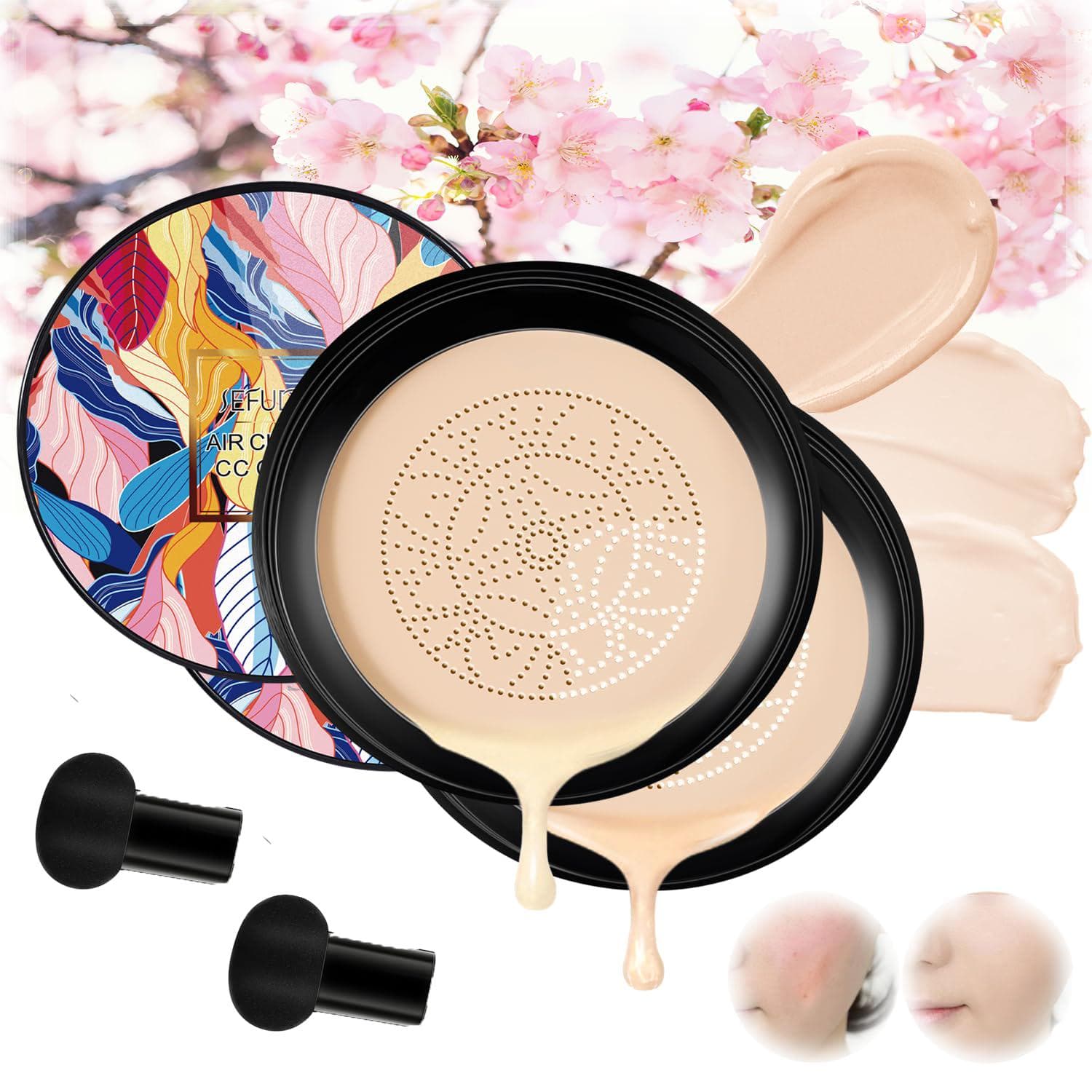 Indicative 2024 New Mushroom Head Air Cushion CC Cream – Apartment Air Cushion CC Cream, Air Cushion CC Cream Mushroom Head Beauty Cream with Mushroom Brush, Beauty Cream Concealer (Mix)