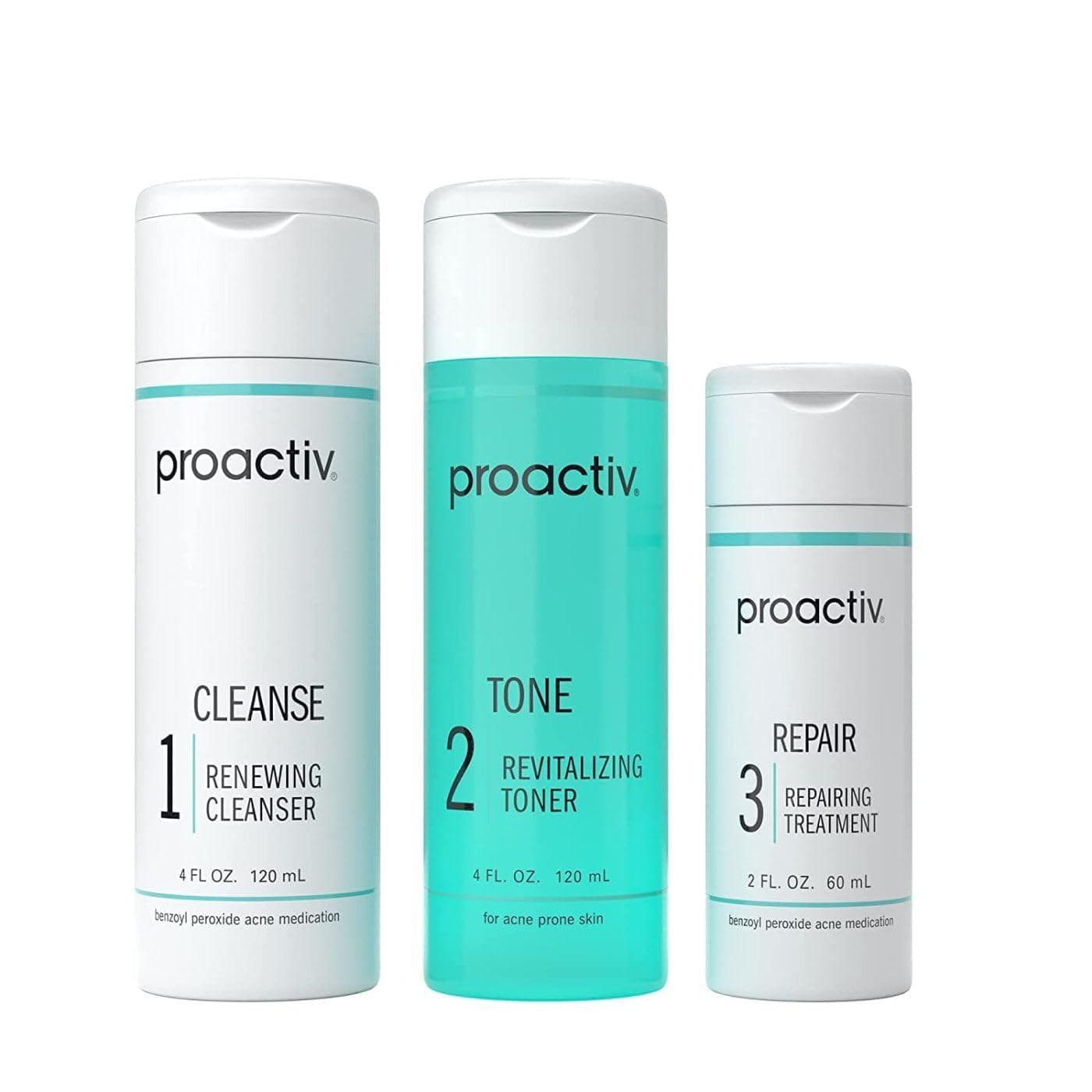 Proactiv 3 Step Acne Treatment – Benzoyl Peroxide Face Wash, Repairing Acne Spot Treatment for Face And Body, Exfoliating Toner – 60 Day Complete Acne Skin Care Kit, Multicolor