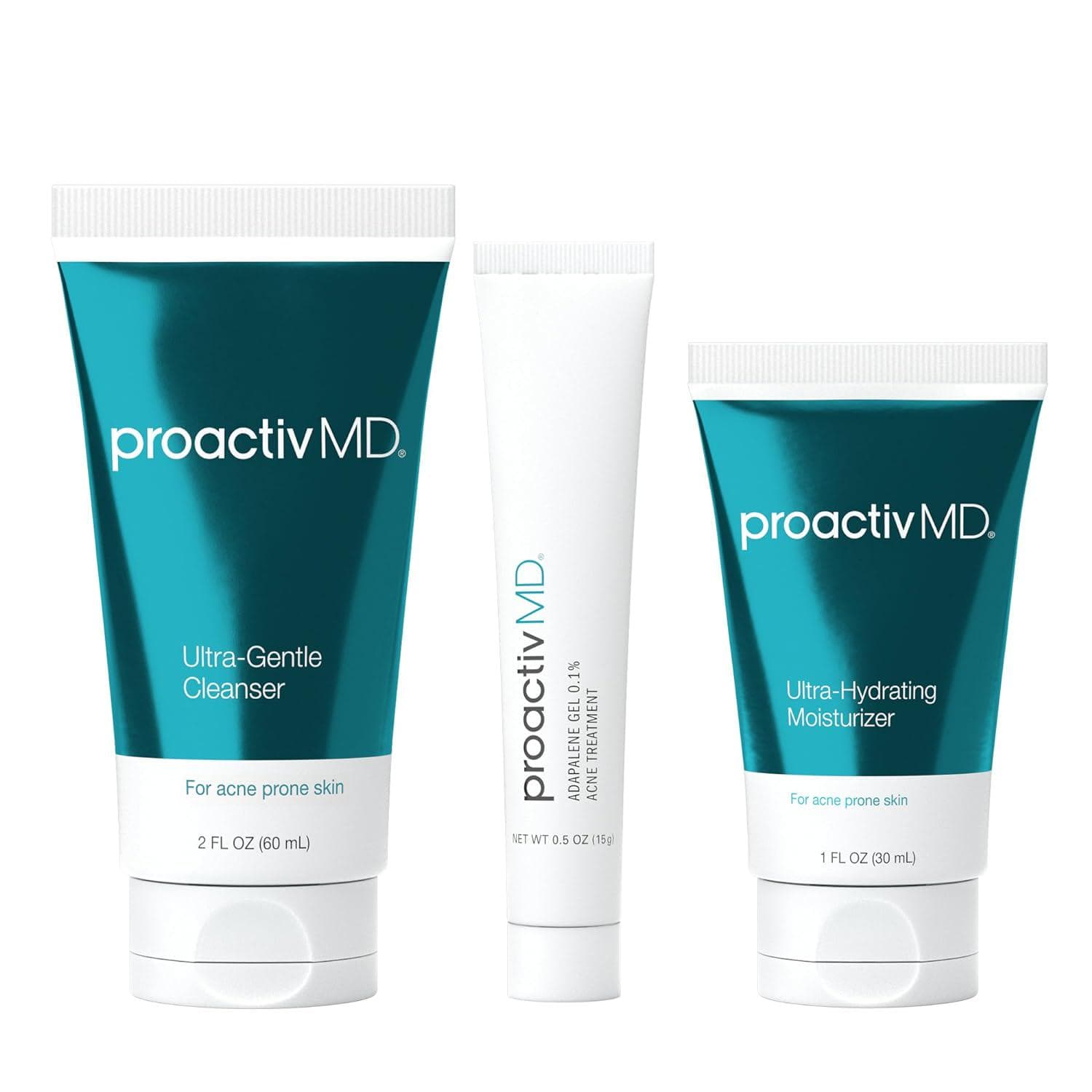 ProactivMD Adapalene Gel Acne Kit – with Adapalene Gel Acne Treatment, Green Tea Face Cleanser, and Moisturizer with Hyaluronic Acid- 30 Day Kit