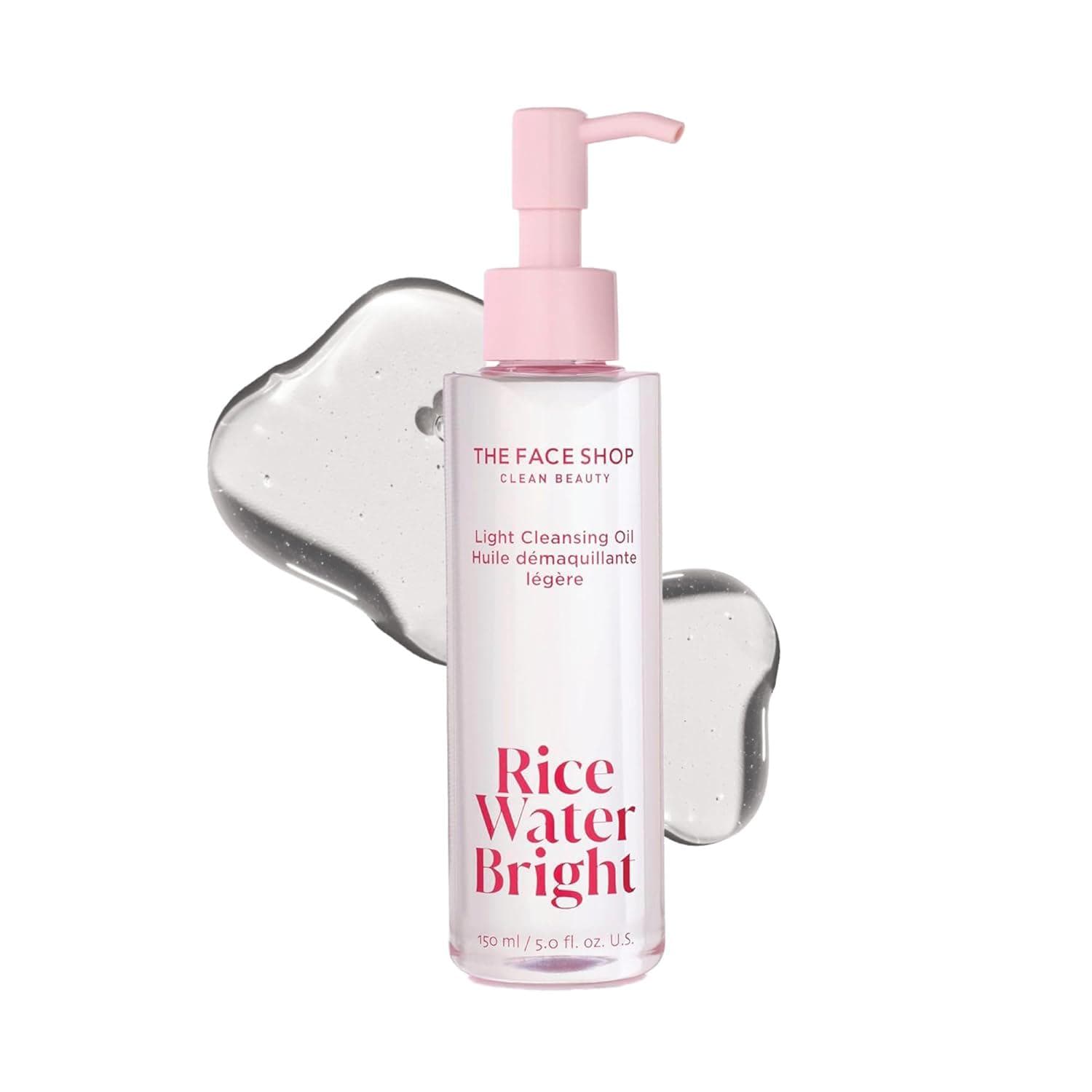 The Face Shop Rice Water Bright Light Facial Cleansing Oil, Daily Makeup Remover, Oil Cleanser, Vegan, Korean Skin Care with Jojoba Oil, Face Wash for Sensitive, Normal and Oily Skin, Face Pore Cleanser