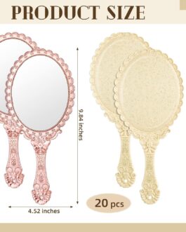 20 Pcs Vintage Handheld Mirrors Portable Hand Mirror Vintage Embossed Flower Retro Hand Held Mirror with Handle Compact Makeup Mirror for Women Girl Face Makeup Travel (Beige, Rose Gold)