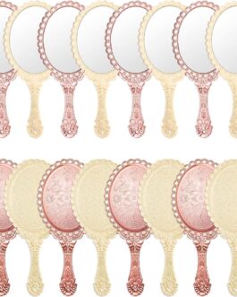 20 Pcs Vintage Handheld Mirrors Portable Hand Mirror Vintage Embossed Flower Retro Hand Held Mirror with Handle Compact Makeup Mirror for Women Girl Face Makeup Travel (Beige, Rose Gold)