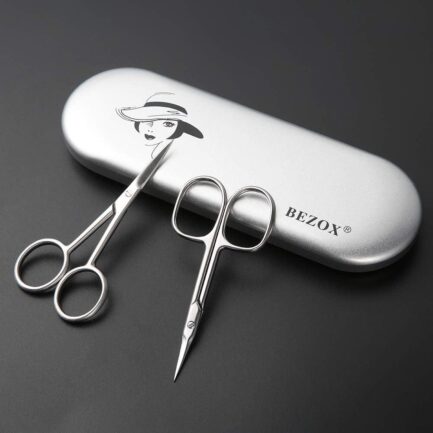 BEZOX Small Scissors 2 PCS Set - Nail Cuticle Scissors/Manicure Scissors Kit - Straight and Curved Blade Beauty Scissor for Beard/Mustache, Nose Hair, Ear Hair, Eyelashes and Eyebrow Trimming - Image 8