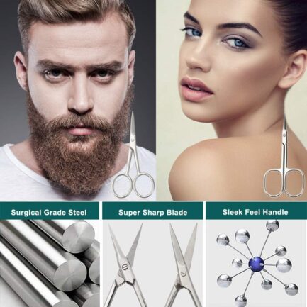 BEZOX Small Scissors 2 PCS Set - Nail Cuticle Scissors/Manicure Scissors Kit - Straight and Curved Blade Beauty Scissor for Beard/Mustache, Nose Hair, Ear Hair, Eyelashes and Eyebrow Trimming - Image 2