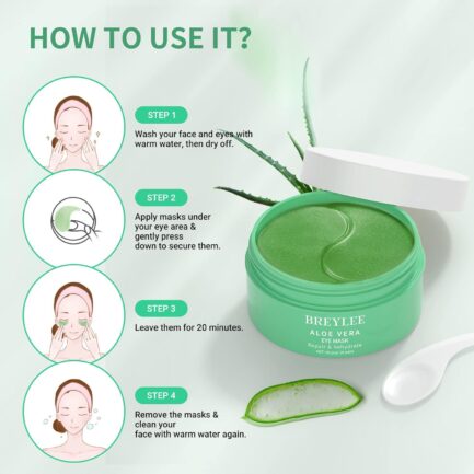 BREYLEE Aloe Vera Eye Mask 60 Pcs - Puffy Eyes and Dark Circles Treatments Look Younger and Reduce Wrinkles and Fine Lines Undereye, Improve and Firm eye Skin - Pure Natural Material Extraction - Image 5