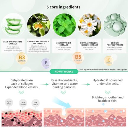 BREYLEE Aloe Vera Eye Mask 60 Pcs - Puffy Eyes and Dark Circles Treatments Look Younger and Reduce Wrinkles and Fine Lines Undereye, Improve and Firm eye Skin - Pure Natural Material Extraction - Image 4