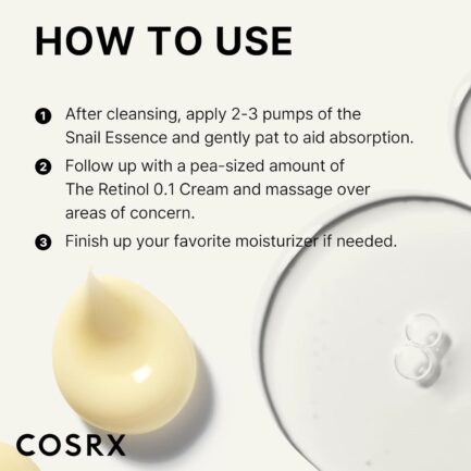 COSRX Glass Skin Starter Set, Advanced Snail 96 Mucin Power Essence (3.38 fl.oz*2) and Retinol 0.1 Cream Mini (0.1 oz), Daily Hydrating and Firming Skincare Kit for Beginners, Gift Set, Korean Skincare - Image 8