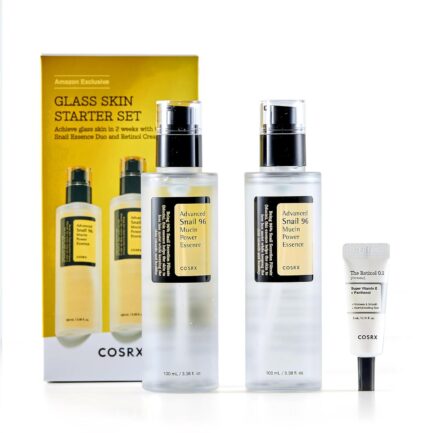 COSRX Glass Skin Starter Set, Advanced Snail 96 Mucin Power Essence (3.38 fl.oz*2) and Retinol 0.1 Cream Mini (0.1 oz), Daily Hydrating and Firming Skincare Kit for Beginners, Gift Set, Korean Skincare