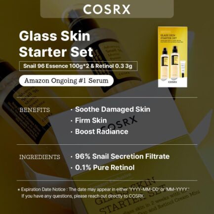 COSRX Glass Skin Starter Set, Advanced Snail 96 Mucin Power Essence (3.38 fl.oz*2) and Retinol 0.1 Cream Mini (0.1 oz), Daily Hydrating and Firming Skincare Kit for Beginners, Gift Set, Korean Skincare - Image 2