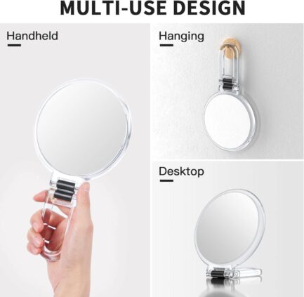 Handheld Magnifying Mirror, 20X/1X Travel Mirror 5.4  Double Sided Hand Mirror with Handle, Small Hand Held Mirror with Adjustable Handle, Travel Makeup Mirror with 20x Magnification - Image 3