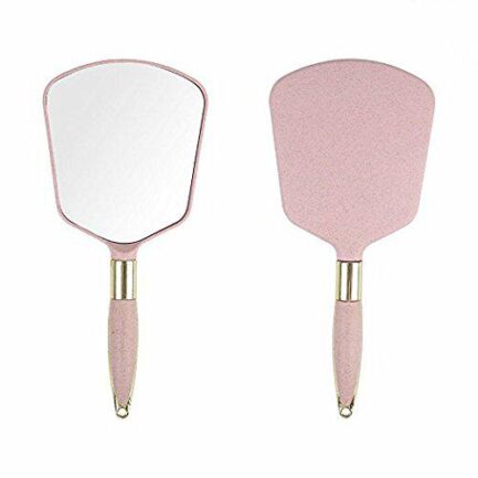 Handheld Mirror with Handle, for Vanity Makeup Home Salon Travel Use (square, pink)