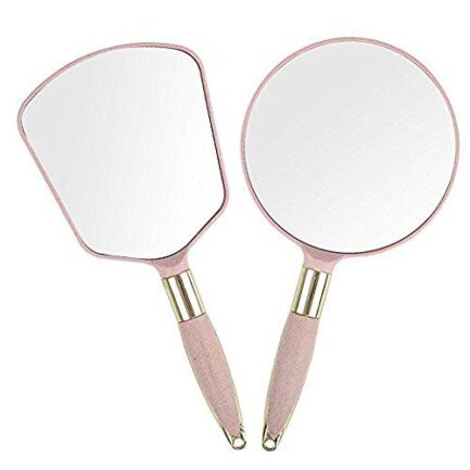Handheld Mirror with Handle, for Vanity Makeup Home Salon Travel Use (square, pink) - Image 3