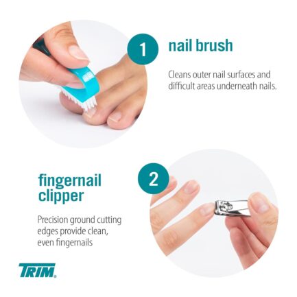 TRIM Manicure and Pedicure Kit Includes Fingernail Clipper, Toenail Clipper, Nail Scissors, Cuticle Nipper, Cuticle Pusher, Nail Brush, Salon Board, 4-Step Buffing Board and Storage Pouch 8 Pieces - Image 2